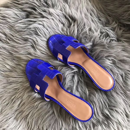 HERM Oasis Sandals In Blue Matte Niloticus Crocodile