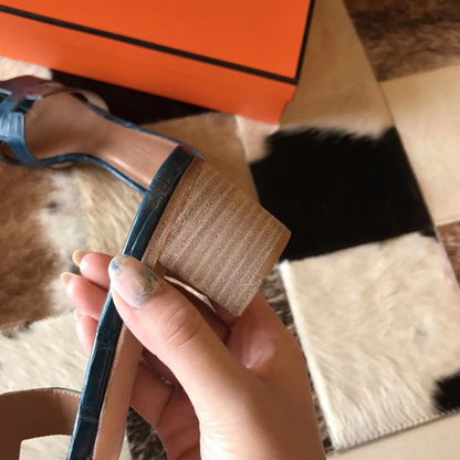 HERM Oasis Sandals In Blue Shiny Niloticus Crocodile