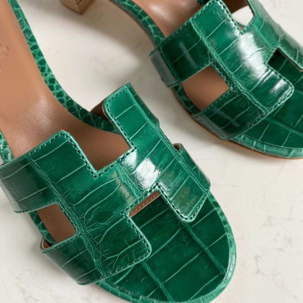 HERM Oasis Sandals In Green Shiny Niloticus Crocodile