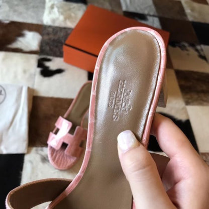 HERM Oasis Sandals In Pink Shiny Niloticus Crocodile