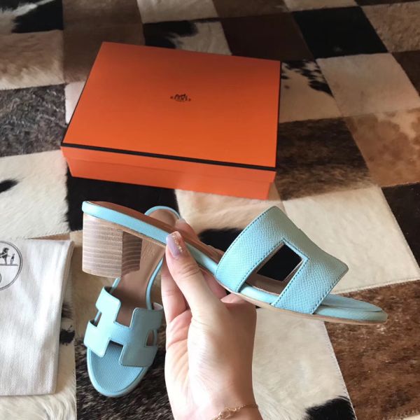 HERM Oasis Sandals In Blue Atoll Epsom Leather