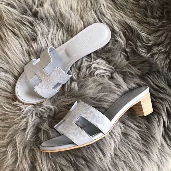 HERM Oasis Sandals In Pearl Grey Epsom Leather