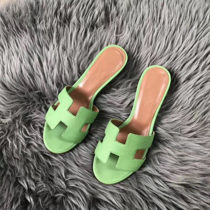 HERM Oasis Sandals In Vert Criquet Epsom Leather