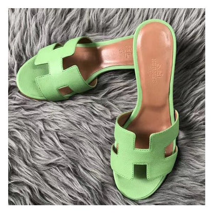HERM Oasis Sandals In Vert Criquet Epsom Leather