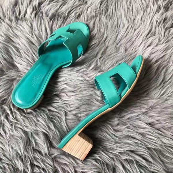 HERM Oasis Sandals In Vert Veronese Epsom Leather
