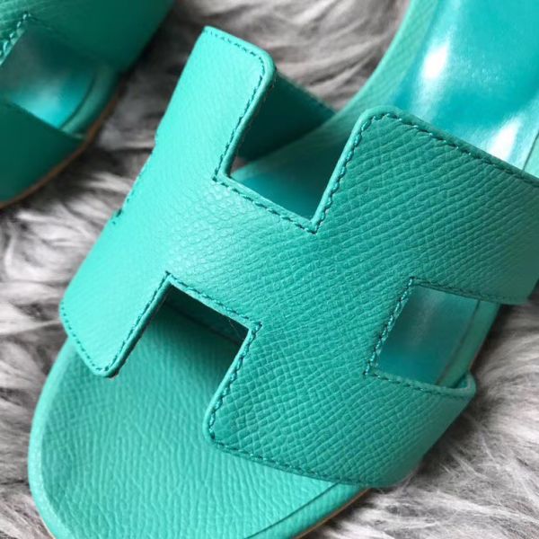 HERM Oasis Sandals In Vert Veronese Epsom Leather