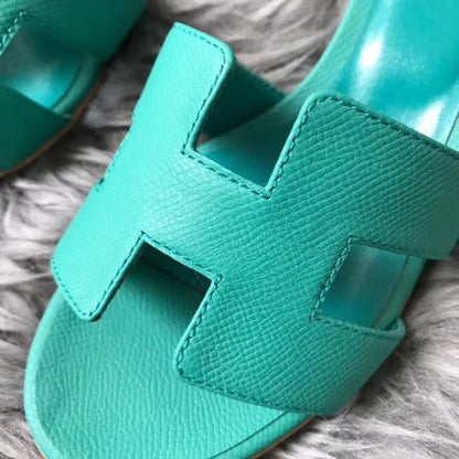 HERM Oasis Sandals In Vert Veronese Epsom Leather