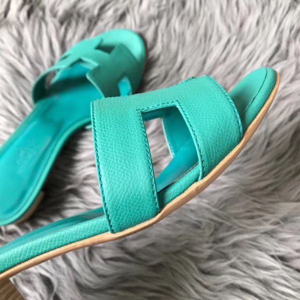 HERM Oasis Sandals In Vert Veronese Epsom Leather