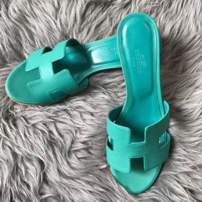 HERM Oasis Sandals In Vert Veronese Epsom Leather