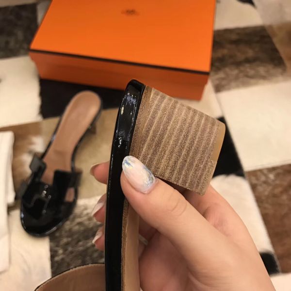 HERM Oasis Sandals In Black Patent Calfskin