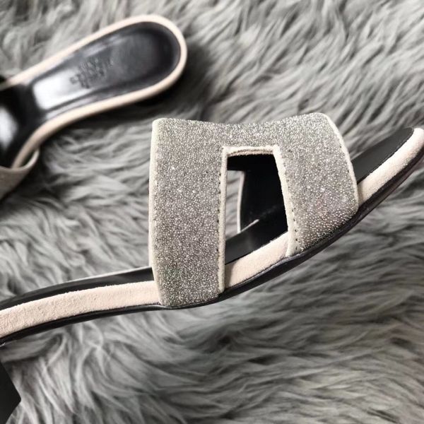 HERM Oasis Sandals In White Suede with Rhinestone