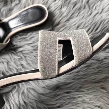 HERM Oasis Sandals In White Suede with Rhinestone