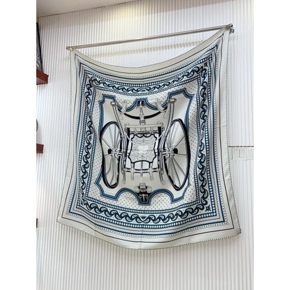 HERM Grey Les Roues de Phaeton Bandana Shawl 140