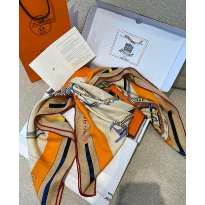 HERM Beige/Orange Voitures en Equilibre Shawl 140