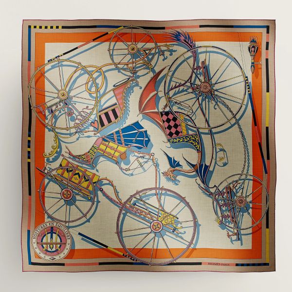 HERM Beige/Orange Voitures en Equilibre Shawl 140