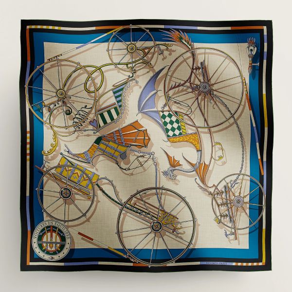 HERM Beige/Blue Voitures en Equilibre Shawl 140