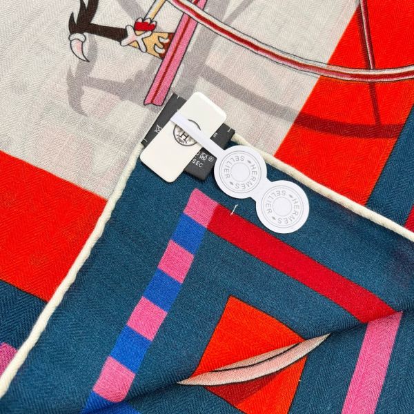 HERM Beige/Marine Voitures en Equilibre Shawl 140