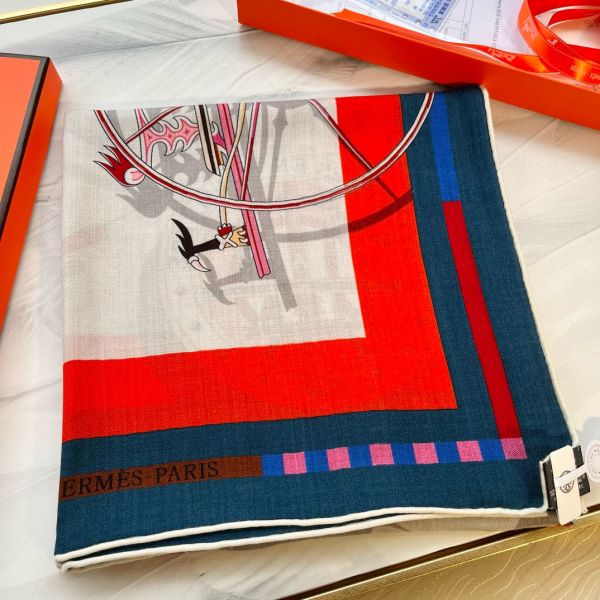 HERM Beige/Marine Voitures en Equilibre Shawl 140