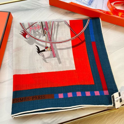 HERM Beige/Marine Voitures en Equilibre Shawl 140