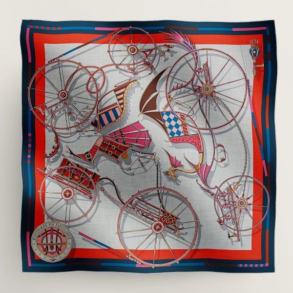 HERM Beige/Marine Voitures en Equilibre Shawl 140