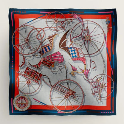 HERM Beige/Marine Voitures en Equilibre Shawl 140