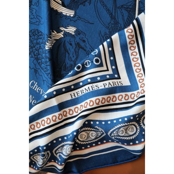 HERM Blue Tatouages Marins Bandana Shawl 140