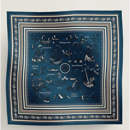 HERM Blue Tatouages Marins Bandana Shawl 140