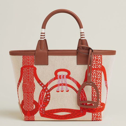 HERM Steeple 25 Bag in H Plume Canvas with Fantaisie d'Etriers