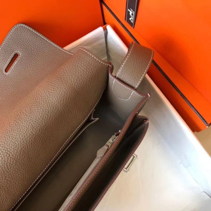 HERM Steve 35 Messenger Bag In Taupe Clemence Calfskin