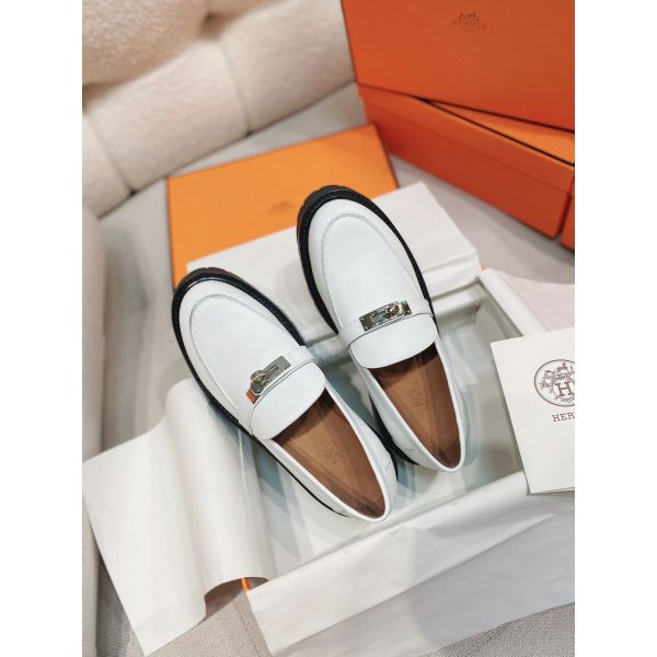 HERM Women's Icone Loafers in White Calfskin