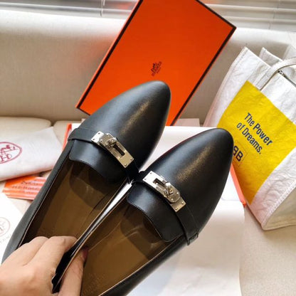 HERM Pegase Ballerina Flats In Black Leather