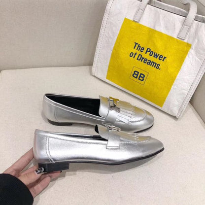HERM Royal Loafers In Silver Metallic Lambskin