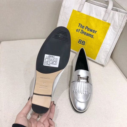 HERM Royal Loafers In Silver Metallic Lambskin