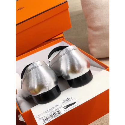 HERM Paris Loafers In Silver Metallic Goatskin