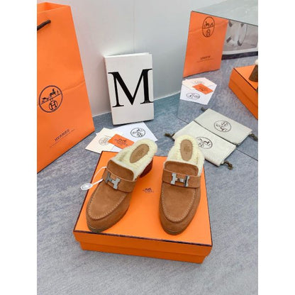 HERM Flore 60 Mules in Brown Suede with Shearling