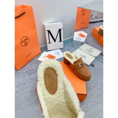 HERM Flore 60 Mules in Brown Suede with Shearling