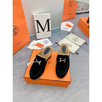 HERM Flore 60 Mules in Black Suede with Shearling