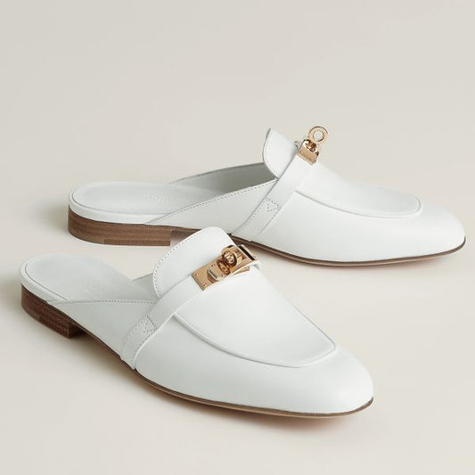 HERM Women's Oz Mules in White Calfskin