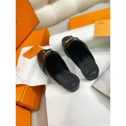 HERM Women's Oz Mules with Fringed in Black Leather