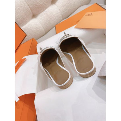 HERM Women's Oz Mules with Fringed in White Leather