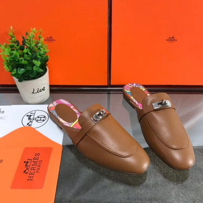 HERM Oz Mules In Brown Calfskin