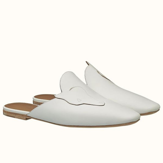 HERM Tangeria Mules In White Calfskin