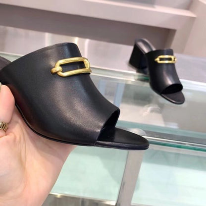 HERM Camilla Mules 60MM In Black Calfskin