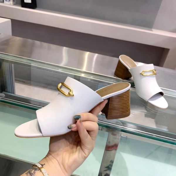 HERM Camilla Mules 60MM In White Calfskin