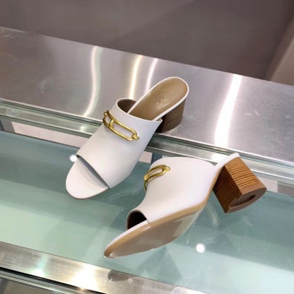 HERM Camilla Mules 60MM In White Calfskin