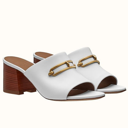HERM Camilla Mules 60MM In White Calfskin
