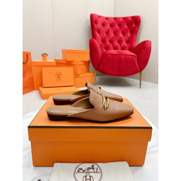 HERM Esmee Mules in Brown Calfskin