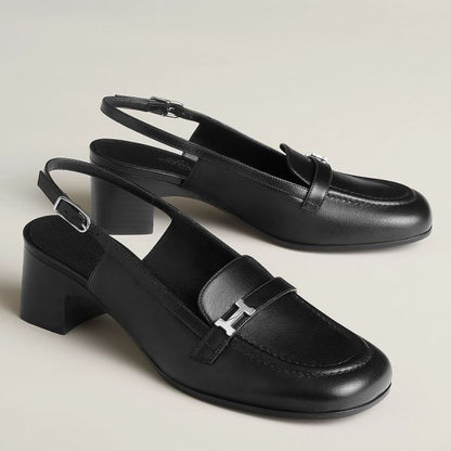 HERM Infinie 50 Slingback Pumps in Black Leather