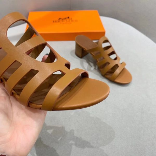 HERM Celena Sandals 50mm In Brown Calfskin