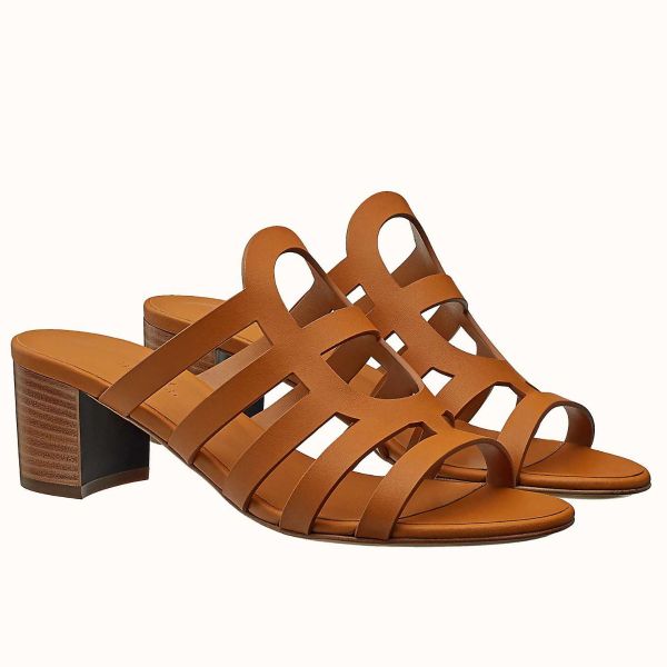 HERM Celena Sandals 50mm In Brown Calfskin